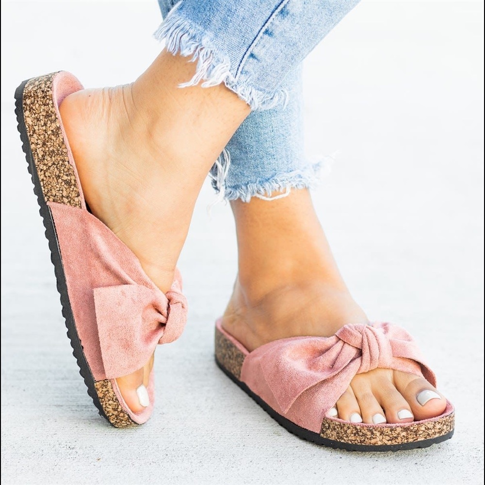 Bow Cork Slide Sandals